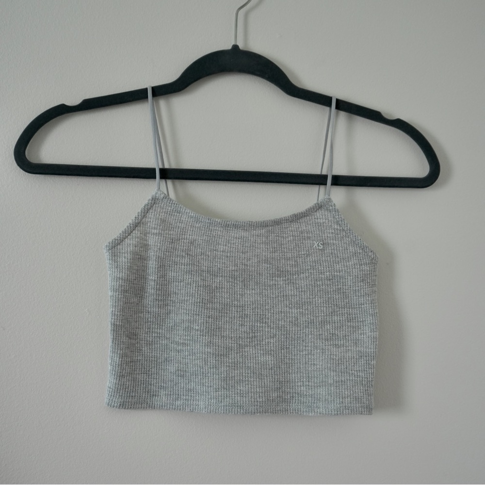 Me to We Grey Spaghetti Strap Cropped Tank